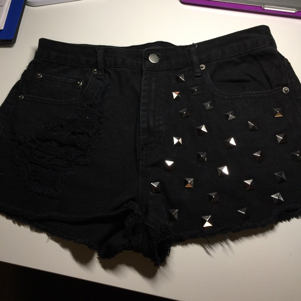 Studded black jean shorts